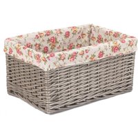 Antique Wash Garden Rose Lining Willow Storage Basket - Brown Grey / 34cm / 3kg