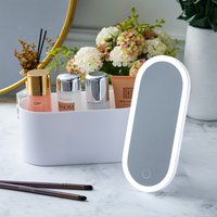 Portable Vanity Case Makeup Box With Rotatable LED Light Mirror - White