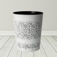 White Floral Waste Paper Bin - White