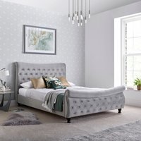 , Oxford Grey Velvet Chesterfield Sleigh Bed Kingsize , Oxford Grey Velvet Chesterfield Sleigh Bed Kingsize