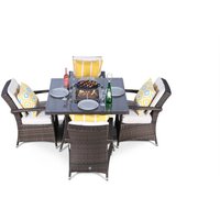 Arizona Fire Pit Square Rattan Patio Dining Set - Brown / 4