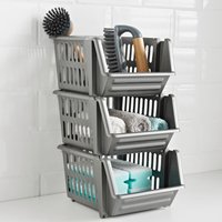 Small Stacking Storage Baskets 3 Tier Silver Home Kitchen Office - Silver