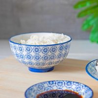 Hand-Printed Rice Bowls - 12cm - Pack of 6 - Navy