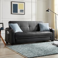 Jonah 3 Seater Sofa Bed Faux Leather with Underseat Storage and Cupholders - Black Faux Leather