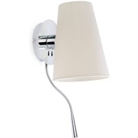 Lupe 1 Light Indoor Wall Light Chrome, White with Reading Lamp, E27 - Chrome