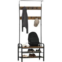 Industrial Coat Rack Stand With 2 Shelves 8 Hooks - Brown