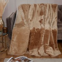 Dyed Mink Faux Fur Polyester Super Soft Cosy Plain Throw - Latte / 150cm