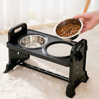 Dual Dog Bowl with Adjustable Height - Black / 40cm