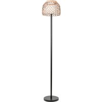 Solar Powered Outdoor Floor Lamp with Rattan Shade - Natural
