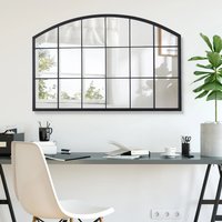 Arched 18-Grid Glass Wall Mirror with Metal Frame - Black