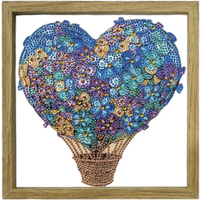 Floral Heart Hot Air Balloon Clear Frame Diamond Art Kit - Multi