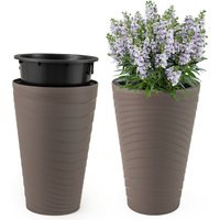Set of 2 Tall Flower Pot - Brown