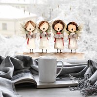 Angel Choir Window Stickers. Cute Christmas Singing Angels - red / 40cm
