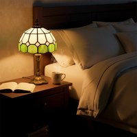 HOMCOM Handmade Stained Glass Table Lamp for Nightstand - Green