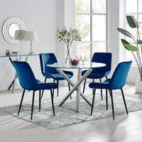 Selina Round Dining Table With Four Pesaro Black Leg Chairs - Navy