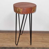 Albasia Wood Plant Stand - Terracotta Black Accent, Handcrafted Decor - Brown