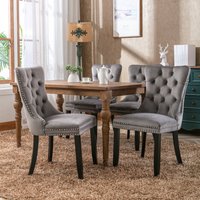 Selma Velvet Tufted Dining Chairs with Knocker Back - Grey / 4