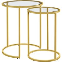 Round End Table Set with Glass Top - Gold