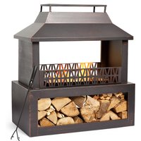 Outdoor Fireplace Fire Pit with Log and Wood Store - Black