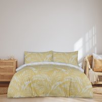 Luxury Sketched Palm Leaf Reversible Duvet Cover With Pillowcases - Ochre