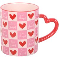 Love Yourself Checkered Mug with Heart Handle - 350ml