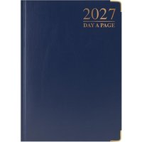2027 Diary A5 Page A Day Padded Case Bound Desk Diary - Blue