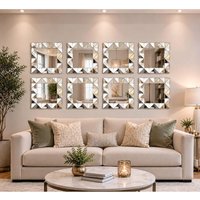 Pack of 8 Square Frame 3D Art Deco Wall Mounted Mirrors