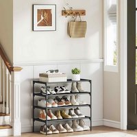 4 Tier Shoe Rack with Fabric Shelves Metal Frame, Black - Ink Black