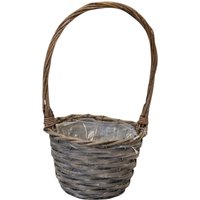 Four Candle 24cm Greywashed Willow Basket with Overhandle in Grey