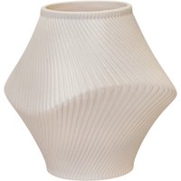 Four Candle Short Beige Sculptural Ribbed Ceramic Vase
