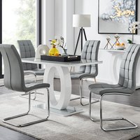 Giovani Grey White Modern Glass Dining Table With Four Murano Chairs Set - Grey
