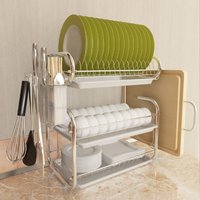 3 Layer Dish Drainer Rack Plate with Tray - White