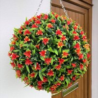Best Artificial 38cm Orange Lily Hanging Basket Flower Topiary Ball - Orange