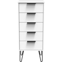 Hong Kong Ready Assembled 5 Drawer Bedside Cabinet - White Matt