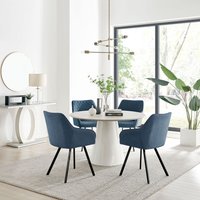 Palma Beige Stone Effect Round Dining Table and 4 Falun Black Leg Chairs - Blue