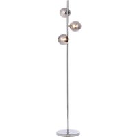 Laszlo 3 Light Glass Ball Floor Lamp - Polished Chrome, Smoke Tint