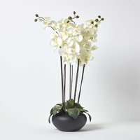 Homescapes Large Oriental Style Orchids in Black Bowl - Cream