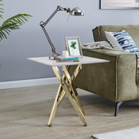 Leonardo Side Table Glass Marble Top Gold Legs - White