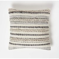 Homescapes Fyn Handwoven Braided Beige Grey Kilim Cushion - Cream