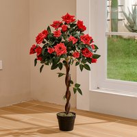 90CM Artificial Rose Flower Tree in Pot for Decoration - Red