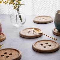 Button Shaped Coaster - Set Of 6 - Brown distressed