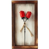 Forged Iron Roses in Mountable Wooden Frame - Wrought Iron Gifts - Red