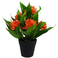 Artificial Flowering Floral Freesia House Pot Plants Ready to Display - Freesia Orange