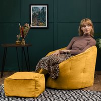 icon Sirena Velvet Accent Chair Bean Bag with Footstool - Yellow
