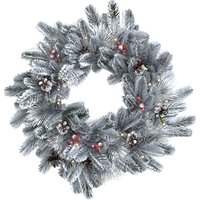 Charles Bentley Pre Lit Berry Pinecone Snowy Wreath - White