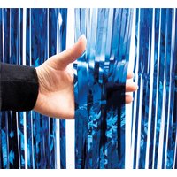 Metallic Tinsel Curtain, 3M x 1M Blue - Blue