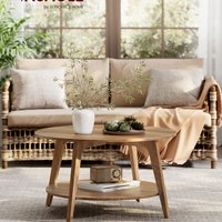 2-Tier Round Coffee Table with Storage for Living Room - Bronze