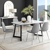 Carson White Marble Effect Dining Table and 6 Corona Silver Chairs - Grey
