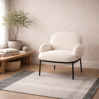 Tritta Curved Sherpa Boucle Chair, Ivory with Black Metal Legs - Ivory
