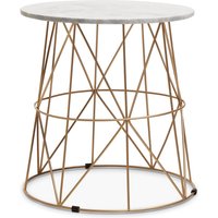 Mandoli White Marble Round Side Table - White